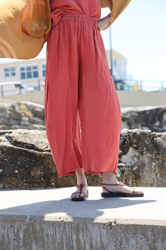 Basic Linen Trousers - Paprika