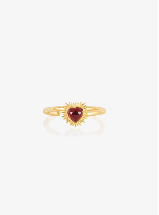 Adjustable Electric Love Mini Garnet Heart Ring
