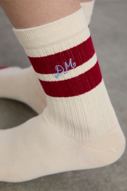 Sporty Calf Socks - Cream and Red