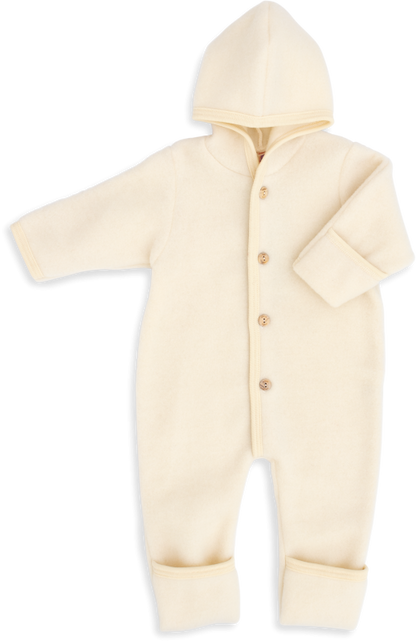 Engel Merino Fleece Button Front Snuggle Suit Hoodie - Natural