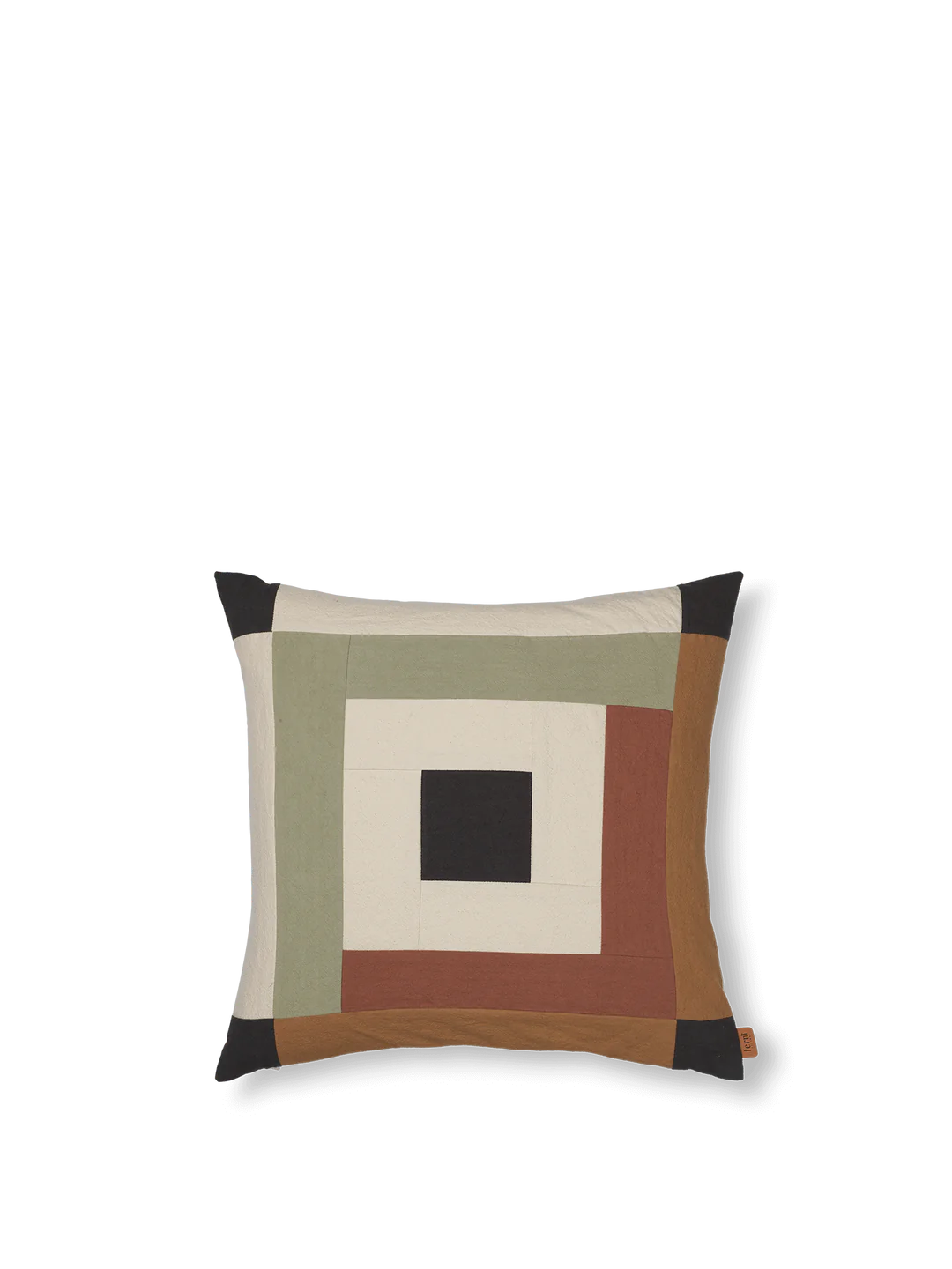 Border Patchwork Cushion - Dark Sage/Red Brown