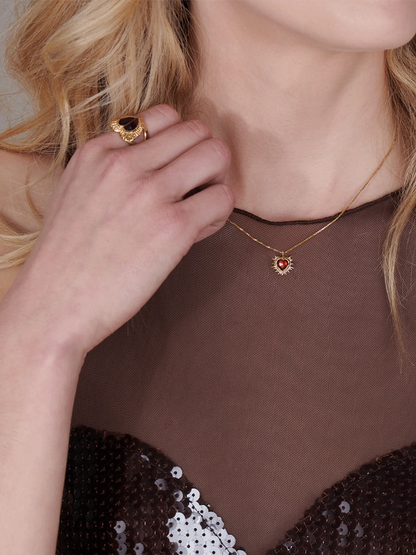 Electric Love Heart Necklace  -  Garnet