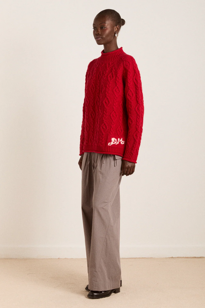 Ffion Cable Stitch Wool Jumper - Red