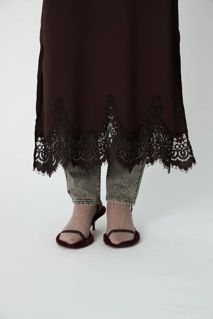 Underlayer Lace Dress - Dark Brown
