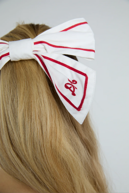 Sailor Bow Clip - White With Red Piping