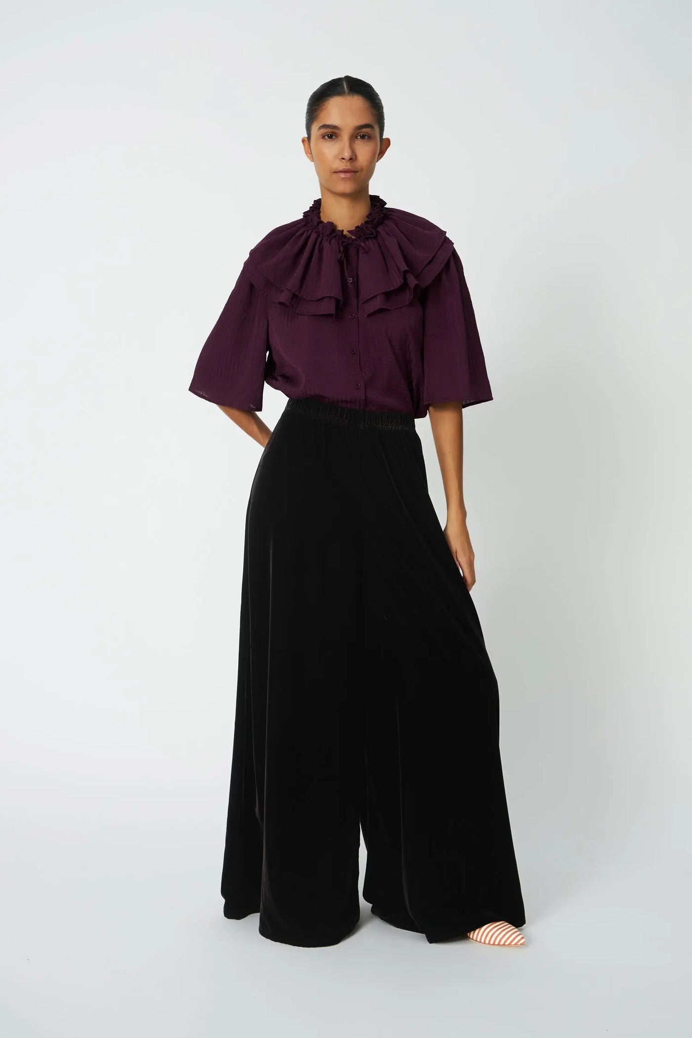 Stella Nova Velvet Volume Pants - Dark Brown