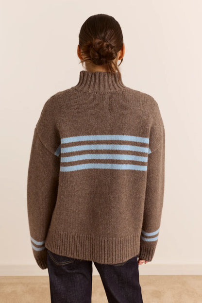 Tallulah Button Detail Lambswool Jumper - Blue/Brown