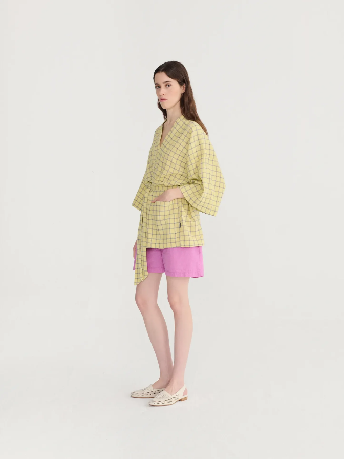 Spicy Window Check Crepe Kimono
