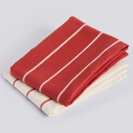 Outdoor Market Tea Towel Set of 2 - Beige With Red Stripe