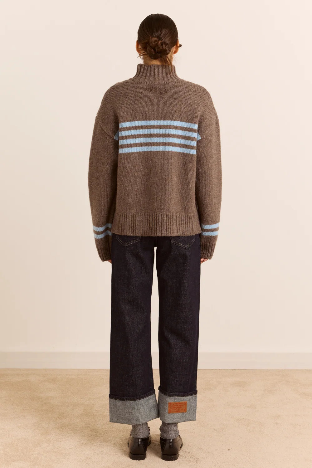 Tallulah Button Detail Lambswool Jumper - Blue/Brown