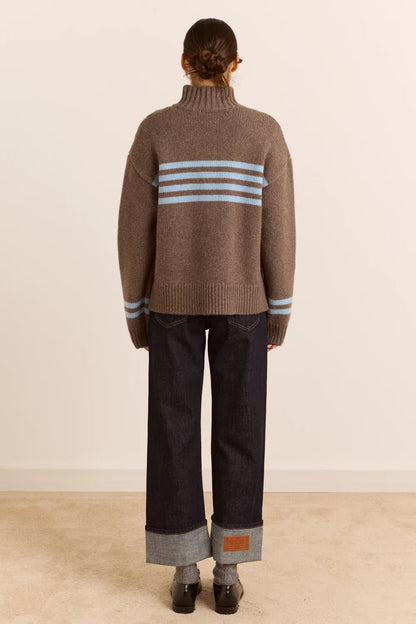 Tallulah Button Detail Lambswool Jumper - Blue/Brown