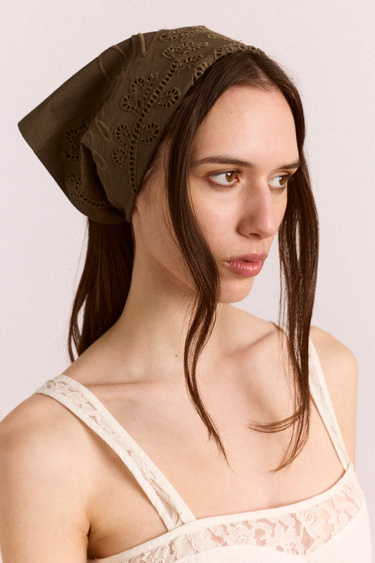 Embroidered Headscarf - Khaki