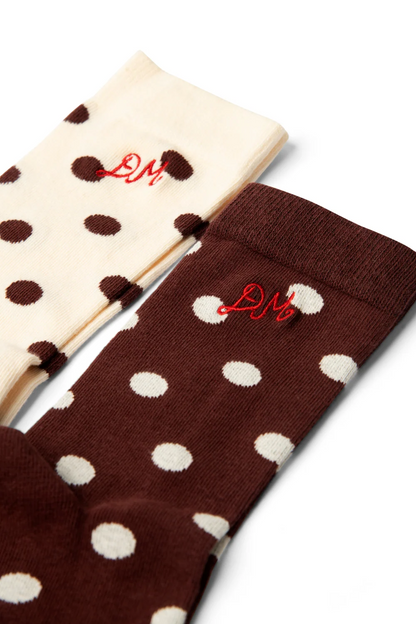 2 Pack Spot Socks - Chocolate & Ecru
