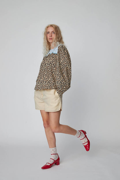 Leopard Blouse with Embroidery