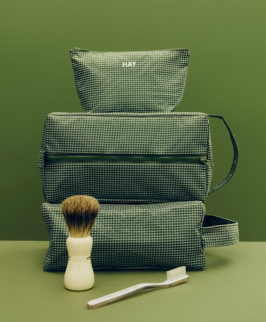 Grid Wash Bag - Small Dark Green