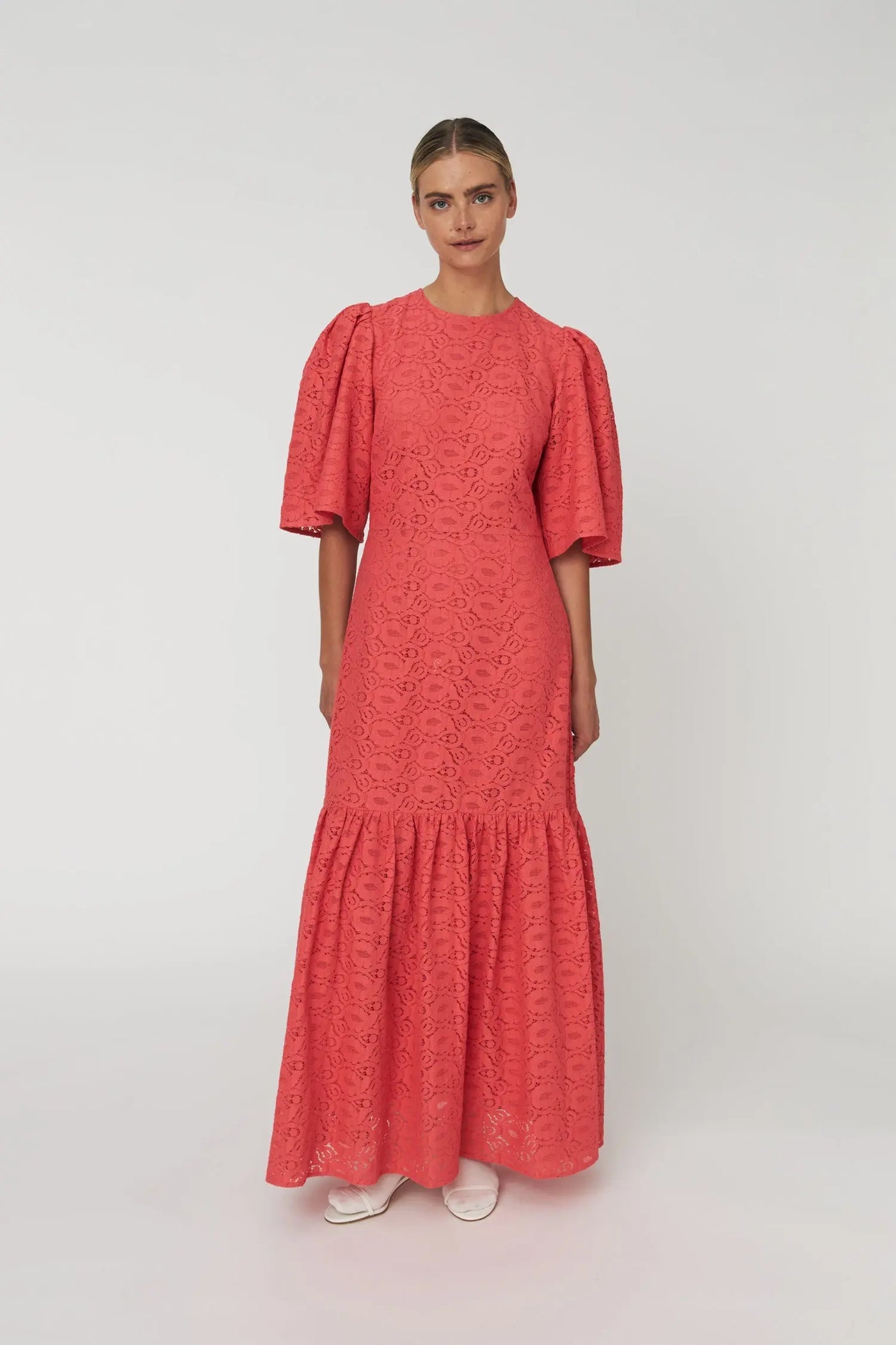 Cotton Lace Maxi Dress - Summer Coral
