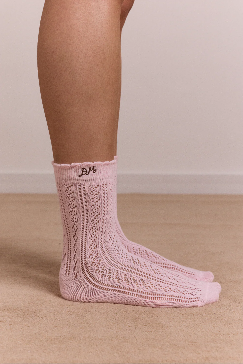 Calf Length 2 Pack Pointelle Socks- Pink & Choc