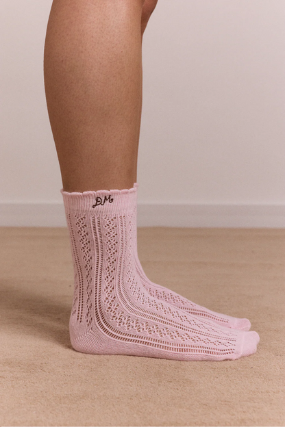 Calf Length 2 Pack Pointelle Socks- Pink & Choc