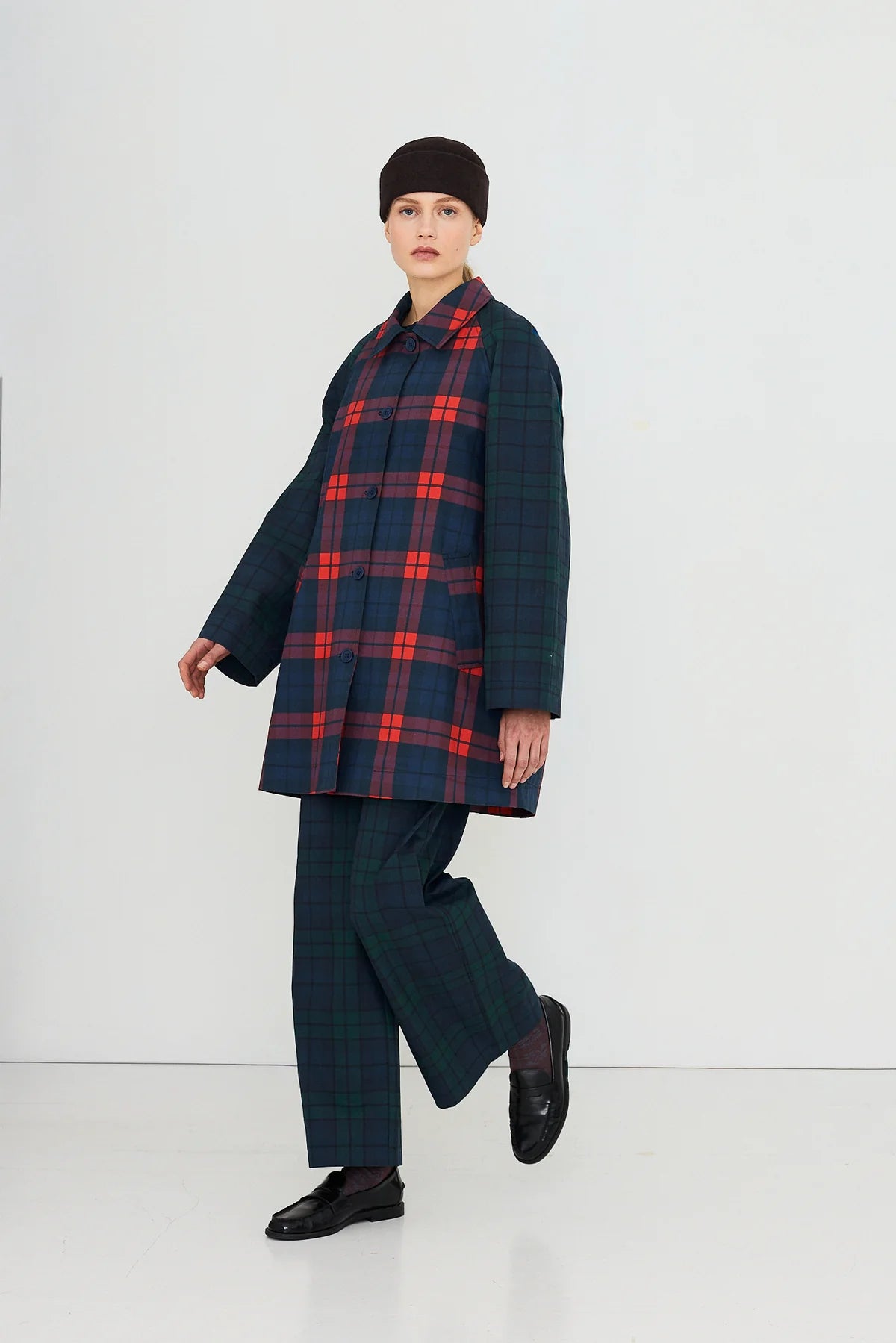 Check Hood Trench Coat