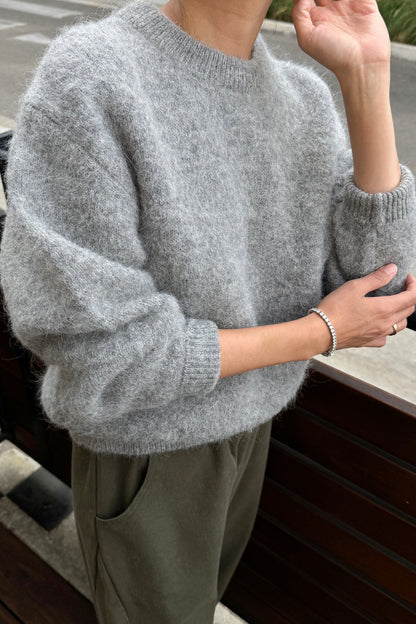 Elio Alpaca Crew Sweater - Heather Grey