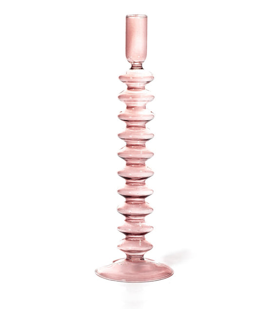 Coloured Glass Tapered Candle Holder - Rose Quartz