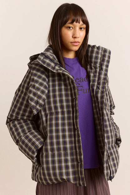 Pearl Hooded Puffer - Lyra Navy & Green Check