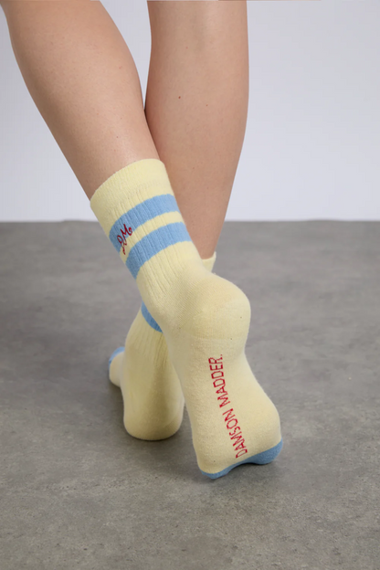 Sporty Calf Socks - Yellow and Blue