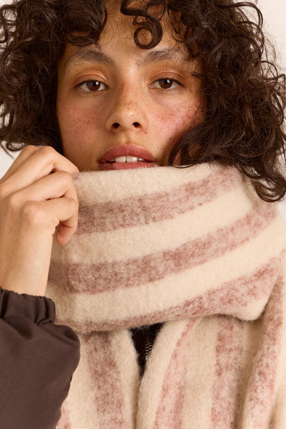 Brushed Fluffy Scarf - Choc & Ecru Stripes