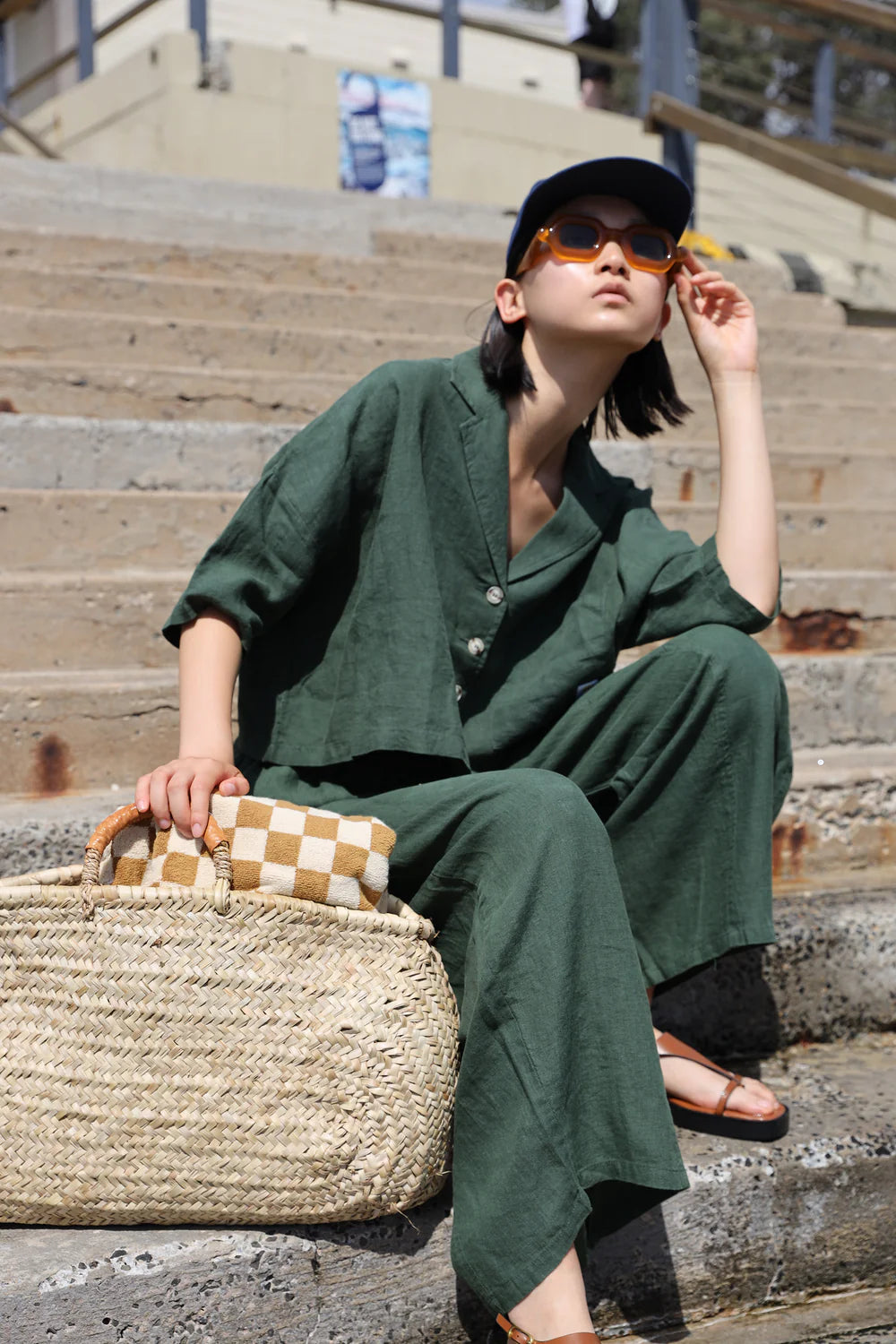 Basic Linen Trousers - Dark Forest
