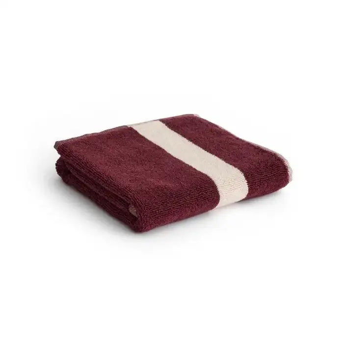 Stripe Cotton Hand Towel - Burgundy