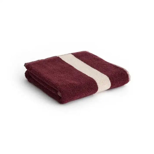 Stripe Cotton Hand Towel - Burgundy