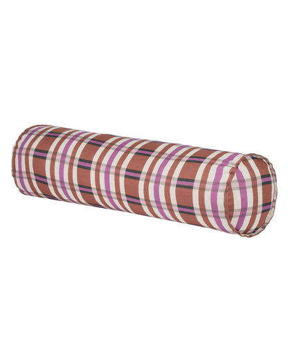 Cliff Cylinder Linen Cushion - Brown Tartan