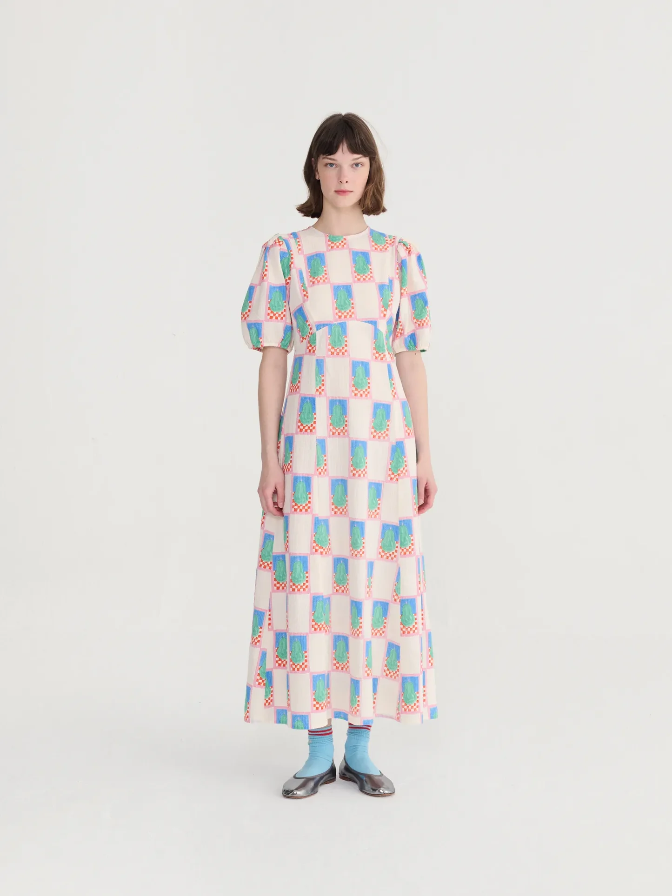 Simple Pear Pattern Puff Sleeve Dress