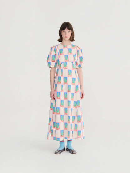 Simple Pear Pattern Puff Sleeve Dress