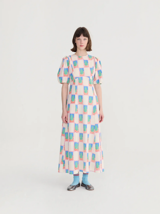 Simple Pear Pattern Puff Sleeve Dress