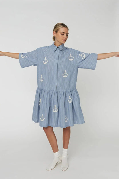 Oversized Dress With Embroidered Anchor