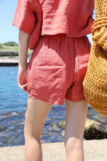 Basic Linen Shorts - Paprika