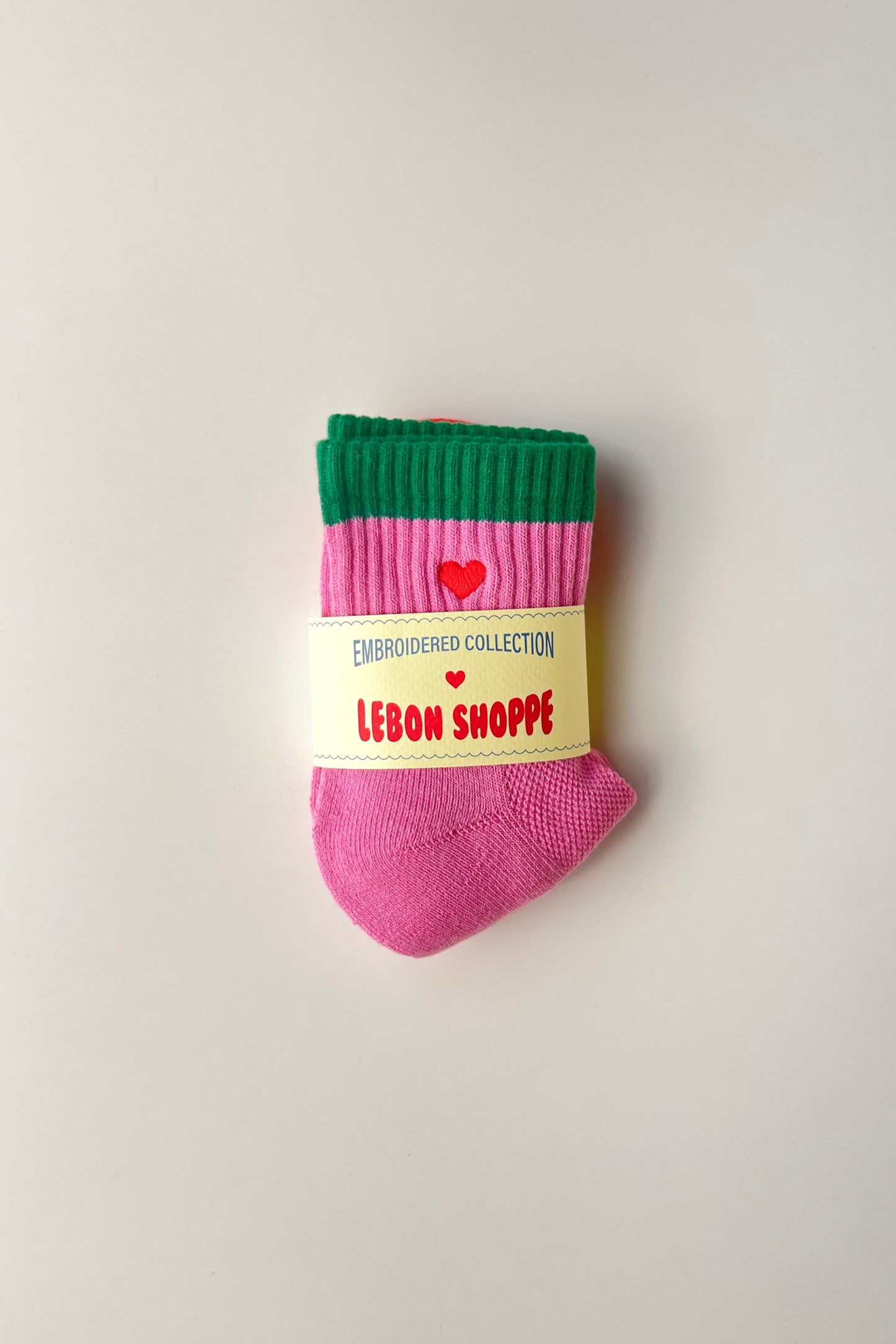 Girlfriend Socks - Embroidered Heart Rose Pink