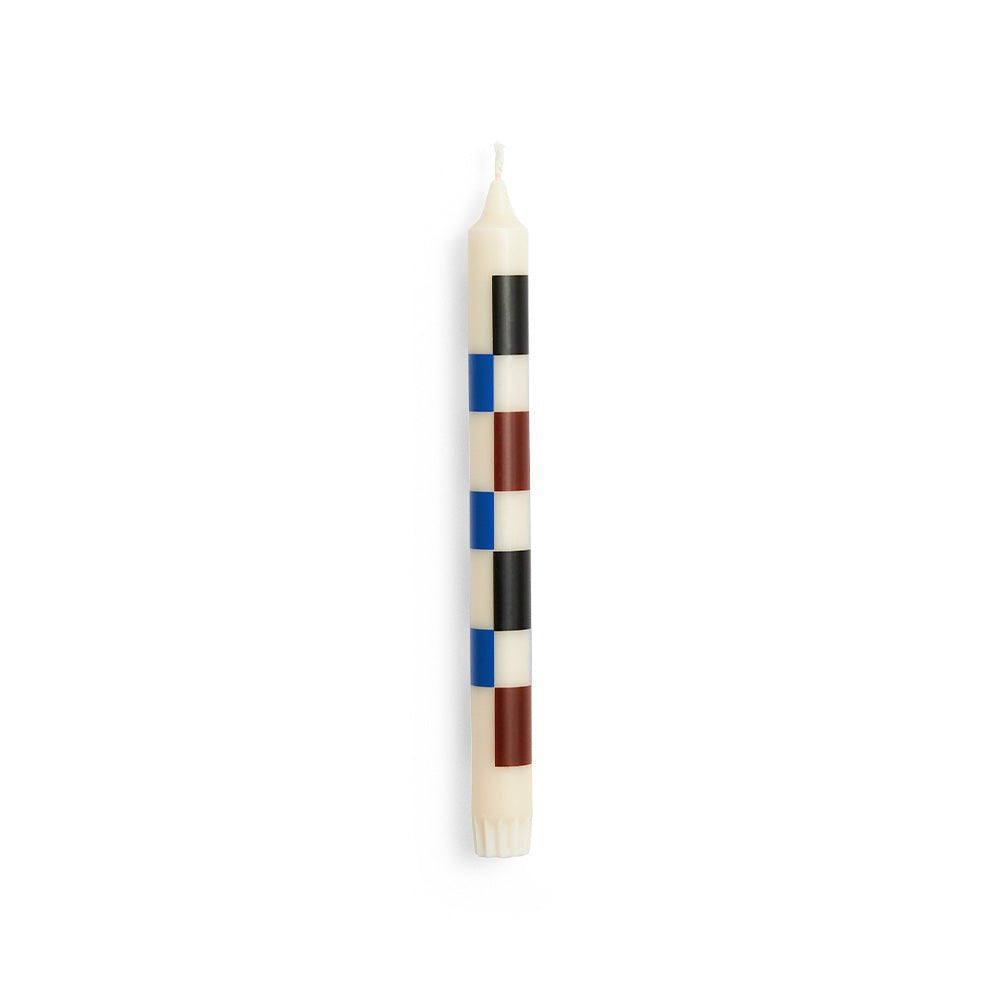 Stripe Pattern Candle Single  - Off White/Brown/Blue