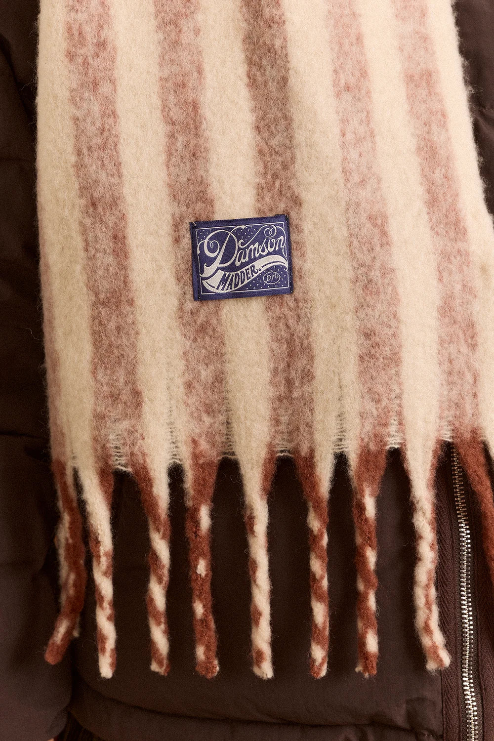 Brushed Fluffy Scarf - Choc & Ecru Stripes