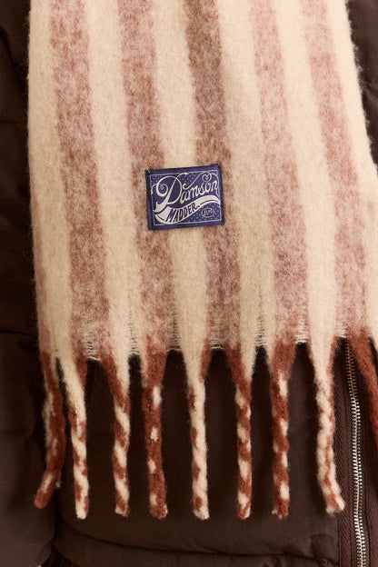 Brushed Fluffy Scarf - Choc & Ecru Stripes