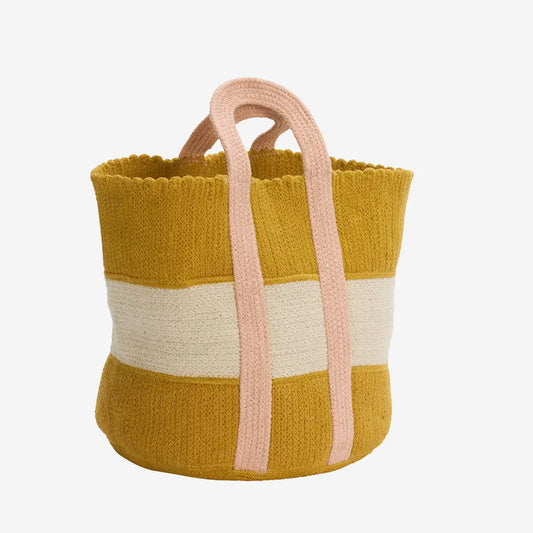 Striped Cotton Bag - Mustard & Pink