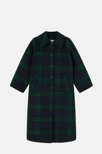 Long Check Coat - Navy