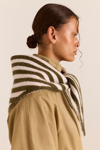Triangle Scarf - Olive & Pink Stripe