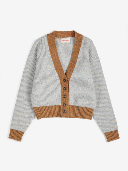 Colour Block V-Neck Wool Blend Cardigan