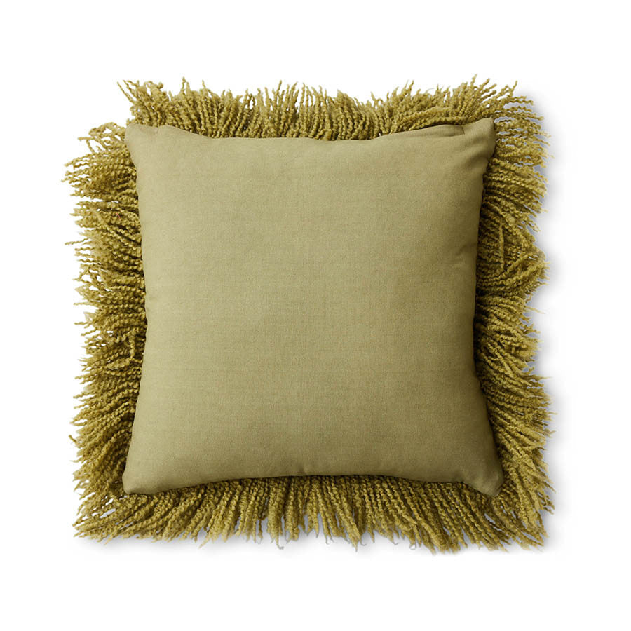 Shaggy Wool Cushion -  Olive