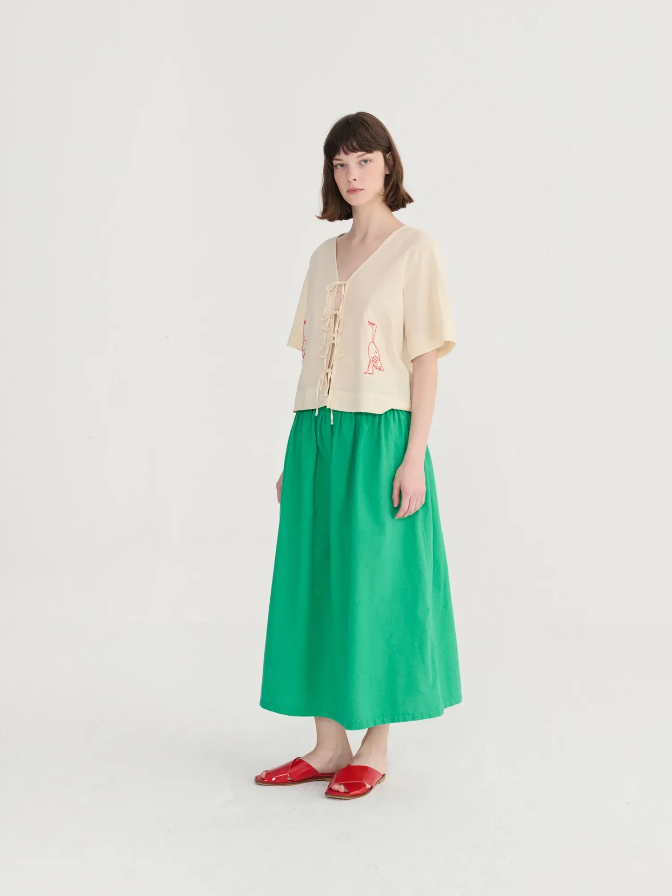 Recycled Cotton Evasè Skirt- Green