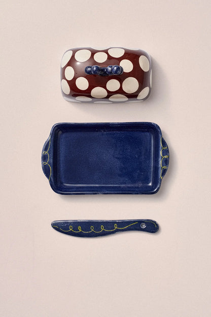 Hand Painted Butter Dish & Knife