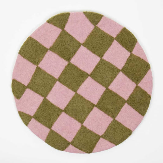 Felt Chess Seat Pad - Light Pink/Green