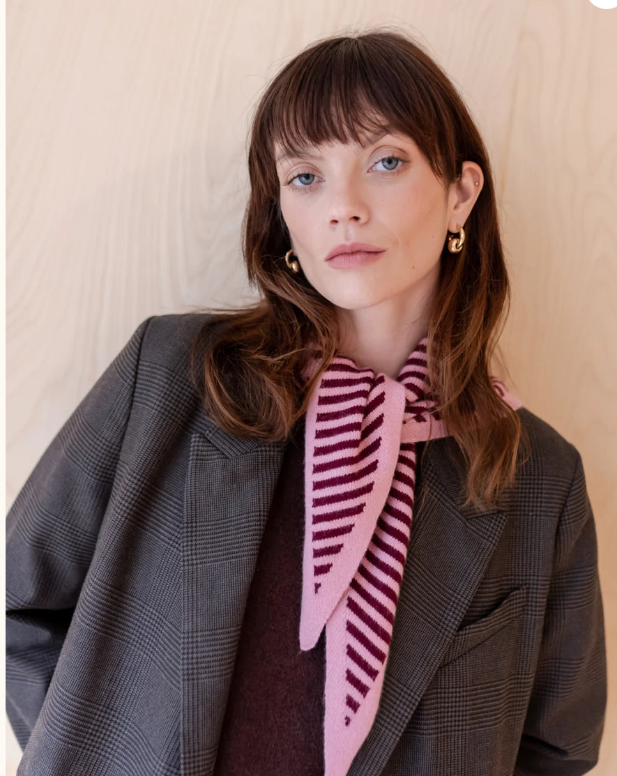 Merino Triangle Scarf In Pink Stripe
